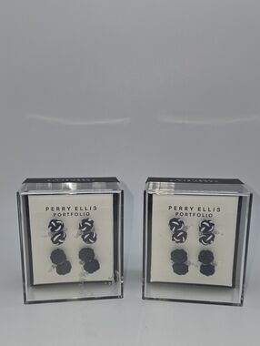 2x1 Perry Ellis Portfolio Mens Silk Knot Cufflinks Navy410